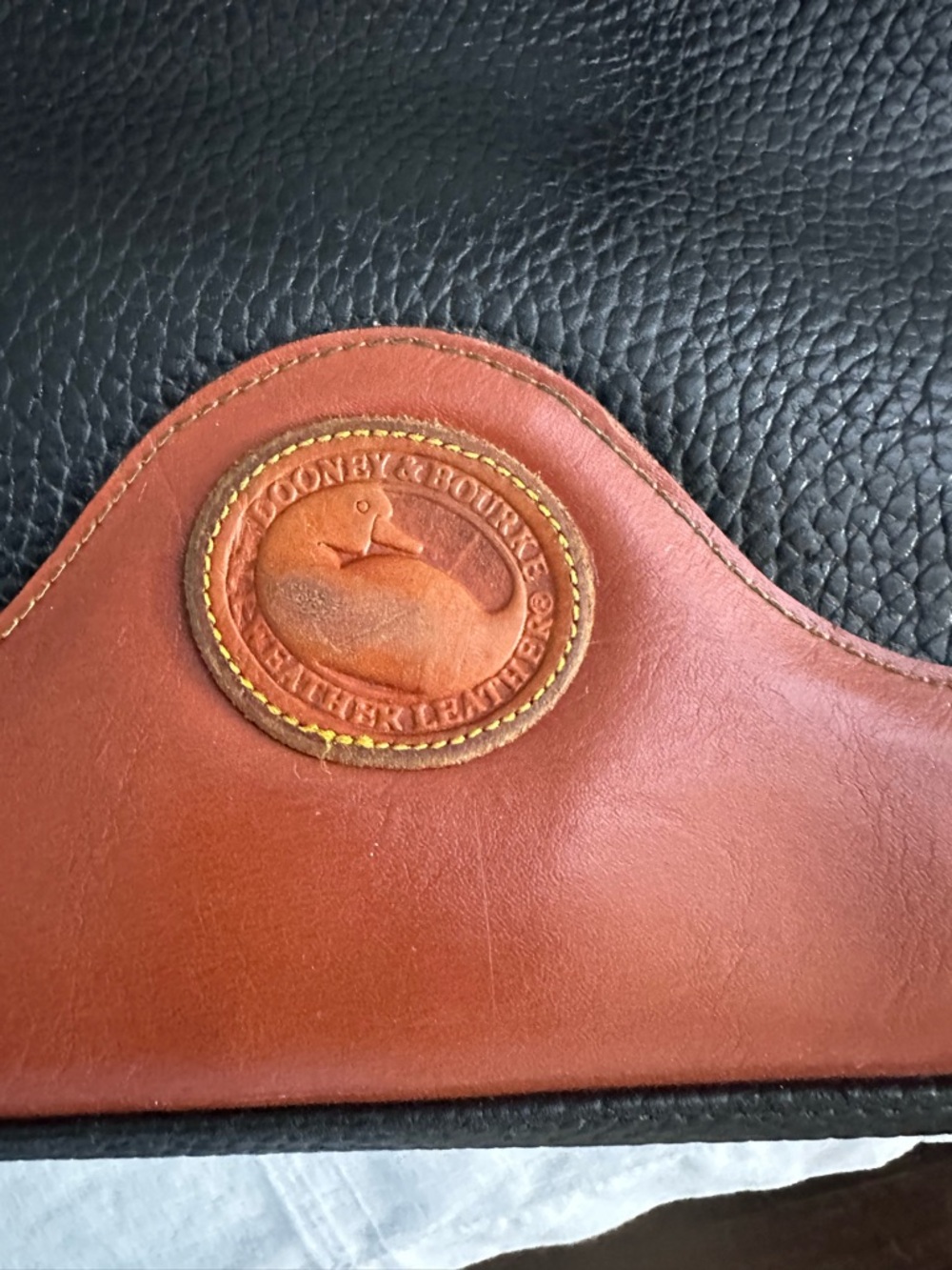 Dooney & Bourke Black Pebbled Leather Tote Bag Brown Trim Shoulder Bag - Picture 4 of 14